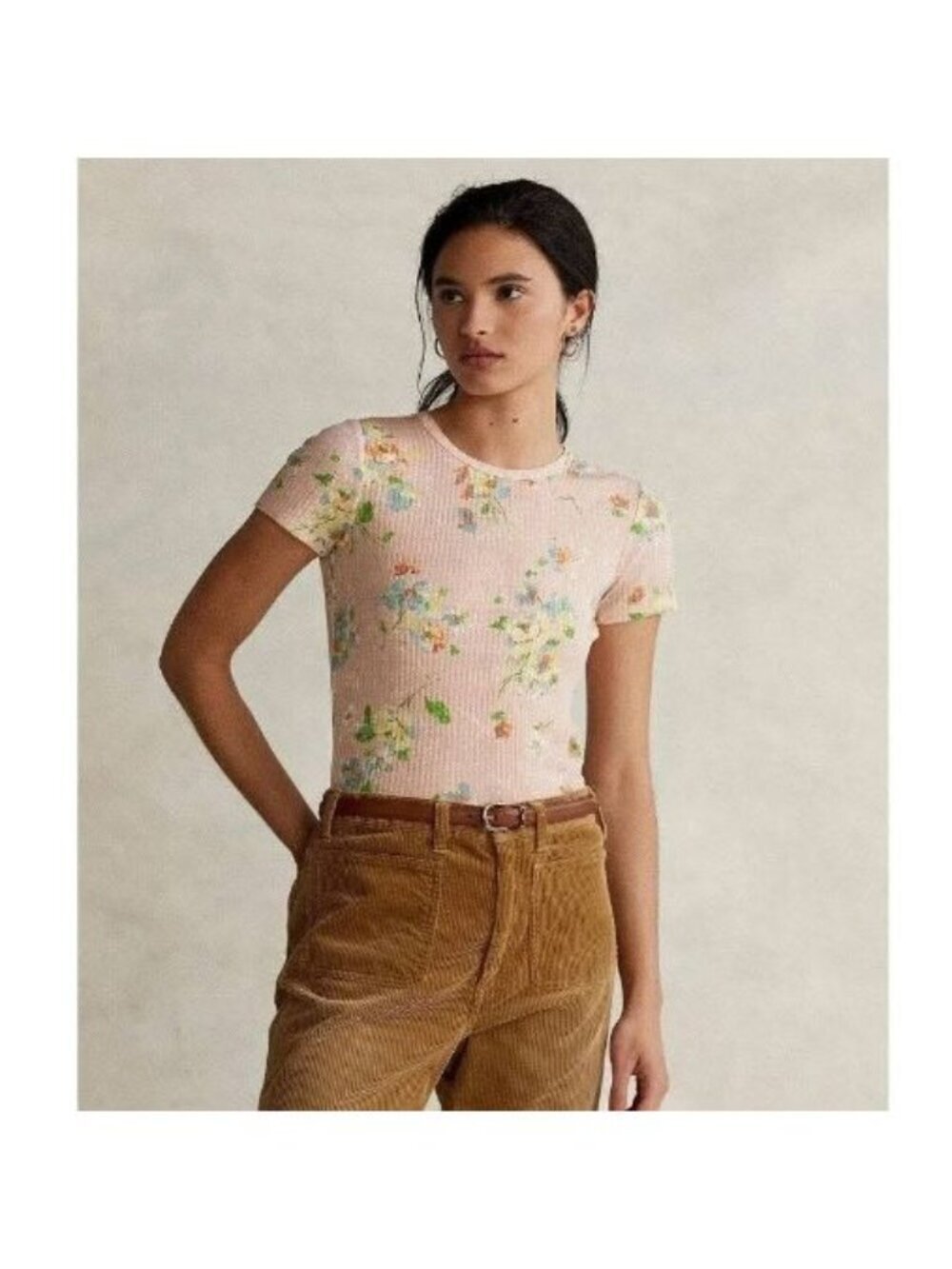 NEW Polo Ralph Lauren Women's XL Pointelle-knit Ribbed Cotton-blend Tee NWT $128